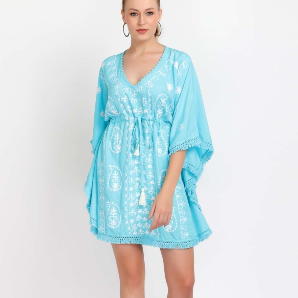 Melissa Odabash Blue Embroidered Kaftan